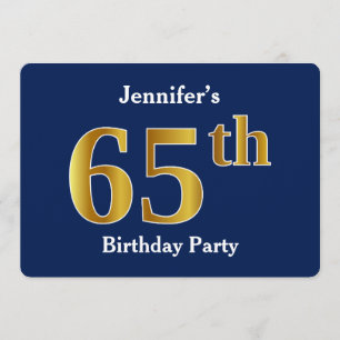 Invitación Blue, Faux Gold 65th Birthday Party + Custom Name