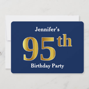 Invitación Blue, Faux Gold 95th Birthday Party + Custom Name