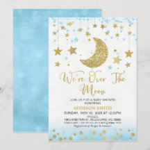 Blue Faux Gold Purpurina sobre la Luna Baby Shower