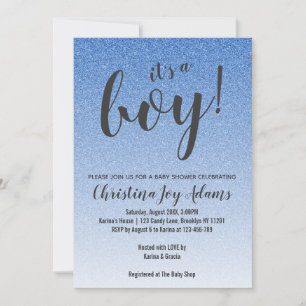 Invitación Blue Faux Purpurina Gold Ombre Boy Baby Shower Car