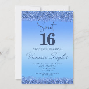 Invitación Blue Faux Purpurina Sweet 16 Birthday Invitation
