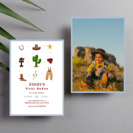 Invitación Blue First Rodeo Cowboy Kids Birday Photo