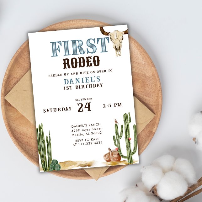 Invitación Blue First Rodeo Western Cowboy Primer cumpleaños (Subido por el creador)
