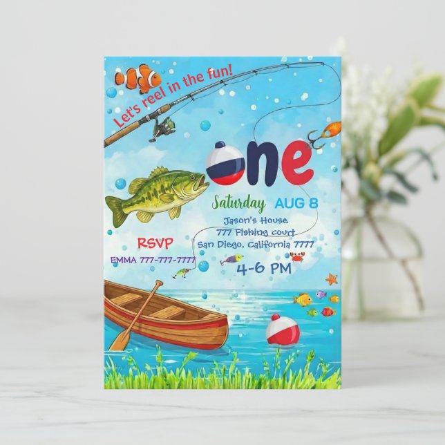 Invitación Blue Fish Boat Ofishally One 1st Birthday Invitati (Anverso de pie)