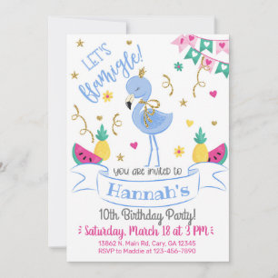 Invitación Blue flamingo, let's flamingle birthday