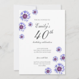 Invitación Blue Floral 40th Birthday Party Invitation
