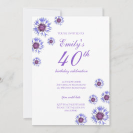 Invitación Blue Floral 40th Birthday Party Invitation