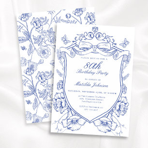 Invitación Blue Floral 80 cumpleaños