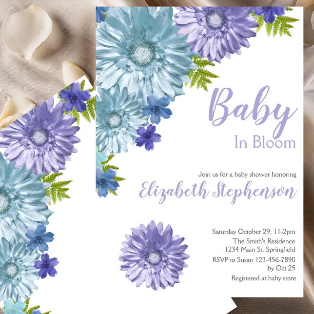 Invitación Blue Floral Baby In Bloom Floral Baby Shower (Subido por el creador)