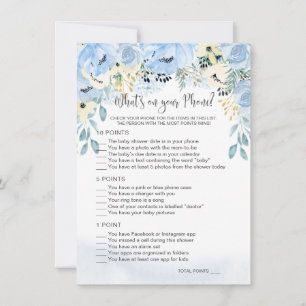 Invitación Blue Floral Baby Shower Qué hay en tu juego de tel