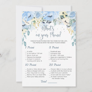 Invitación Blue Floral Baby Shower Qué hay en tu juego de tel