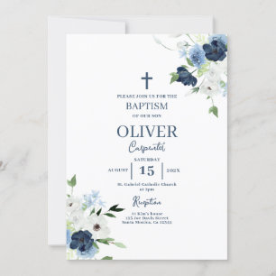 Invitación Blue Floral Baptism Boy