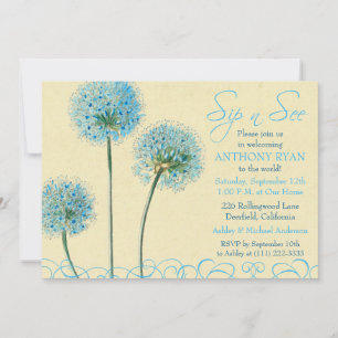 Invitación Blue Floral Birt Baby Shower Sip and See