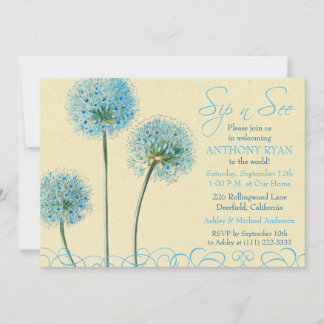 Invitación Blue Floral Birt Baby Shower Sip and See