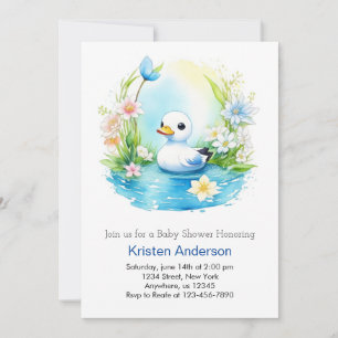 Invitación Blue Floral Blissful Duck Boy Baby Shower