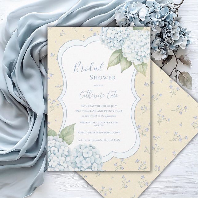 Invitación Blue Floral Blue Hydrangea Yellow Bridal Shower  (Subido por el creador)