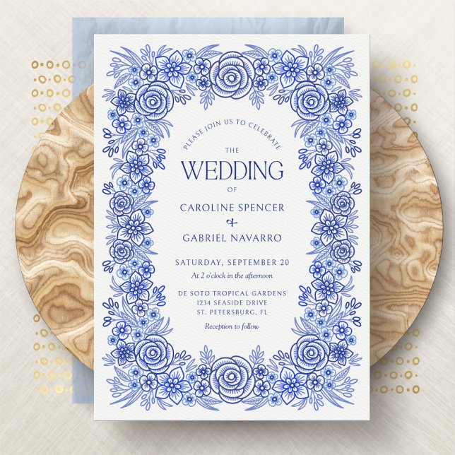 Invitación Blue Floral Boda Chinoiserie francesa (Subido por el creador)