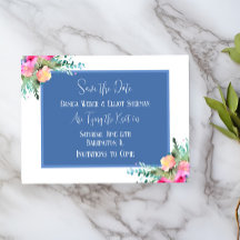 Blue Floral Boda rosa Rosebud Save the Date