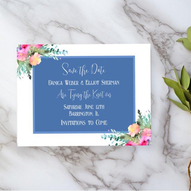 Invitación Blue Floral Boda rosa Rosebud Save the Date (Subido por el creador)