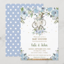 Blue Floral Boho Tribal Elephant Boy Baby Shower
