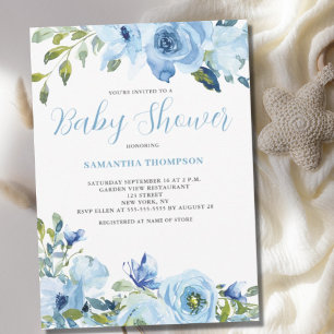 Invitación Blue Floral Botanical Baby Shower