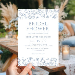 Invitación Blue Floral Botanical Bridal Shower