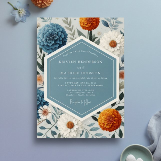 Invitación Blue Floral Botanical Romance Wedding (Subido por el creador)