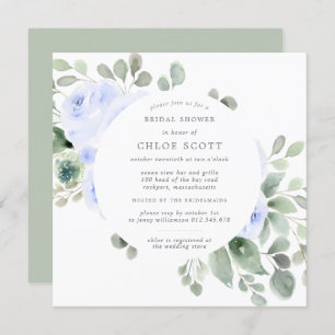 Invitación Blue Floral Botanical Square Bridal Shower