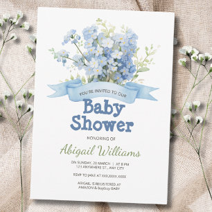 Invitación Blue Floral Bouquet & Ribbon Baby Shower