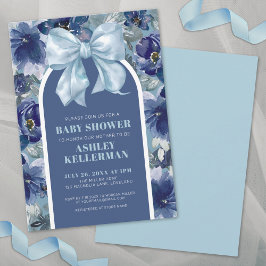 Invitación Blue Floral Bow Boy Baby Shower
