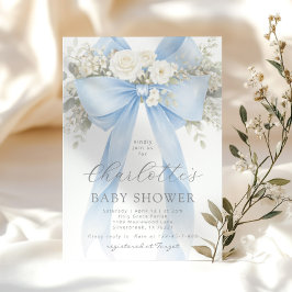 Invitación Blue Floral Bow It's a Boy Baby Shower