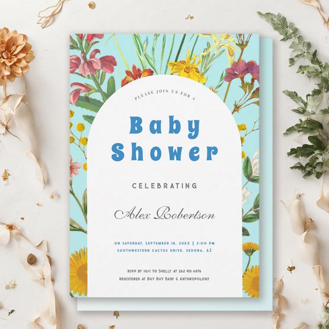 Invitación Blue Floral Boy Elegant Square Baby Shower (Subido por el creador)