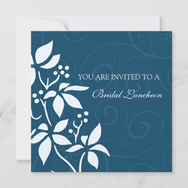 Invitación Blue Floral Bridal Luncheon Invitation Cards (Anverso)