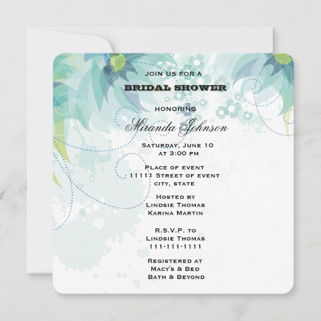 Invitación Blue Floral Bridal Shower (Anverso)