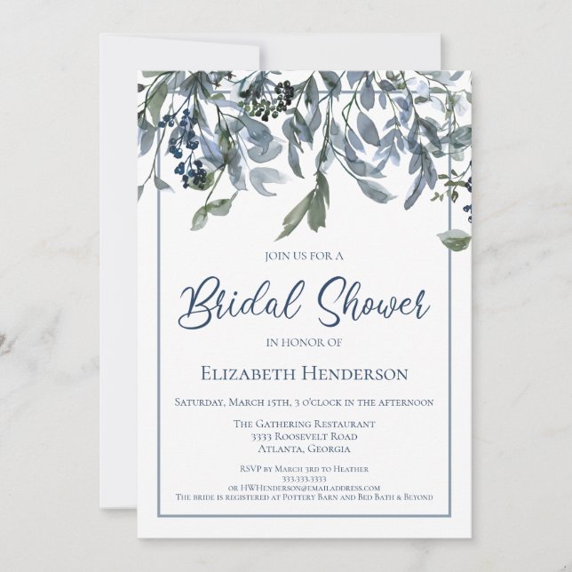 Invitación Blue Floral Bridal Shower (Anverso)
