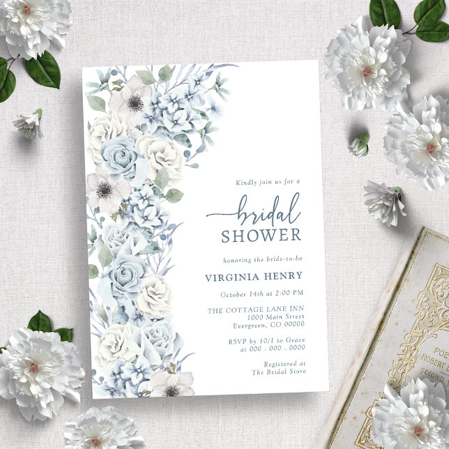 Invitación Blue Floral Bridal Shower (Subido por el creador)