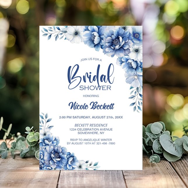Invitación Blue Floral Bridal Shower (Subido por el creador)