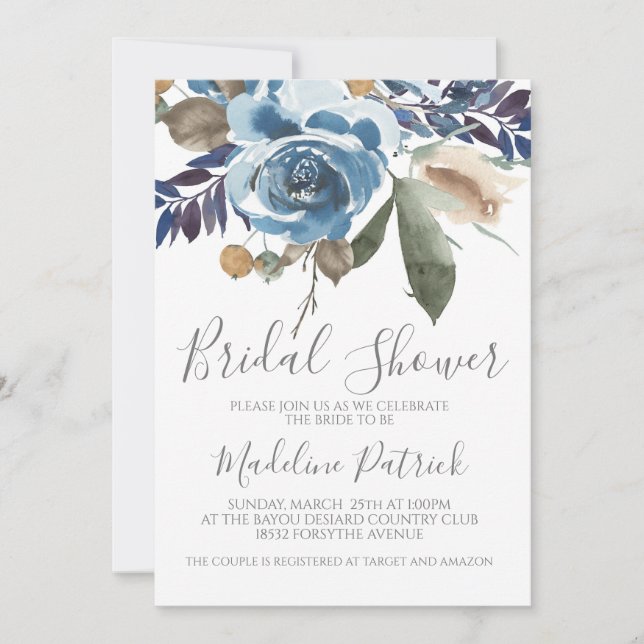 Invitación Blue Floral Bridal Shower (Anverso)
