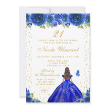 Blue Floral Brunette Princess Birthday Party