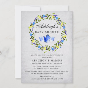 Invitación Blue Floral Butterfly Boy Baby Shower