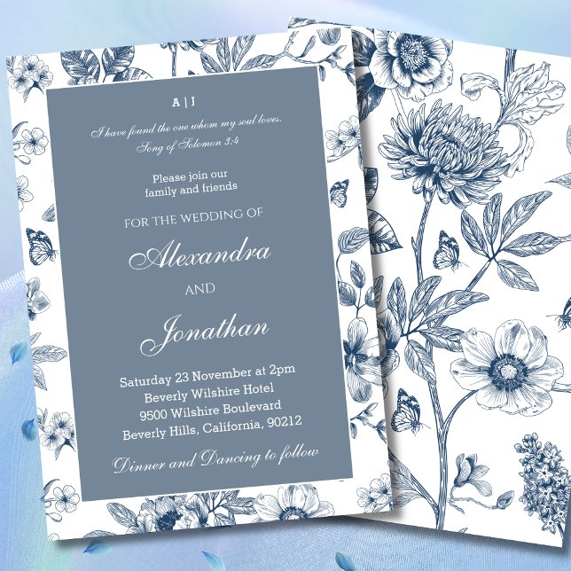 Invitación Blue Floral Chinoiserie Christian Wedding  (Subido por el creador)