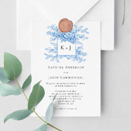 Invitación Blue Floral Chinoiserie Classing Monogram Elegant