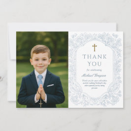 Invitación Blue Floral Communion Thank You Card