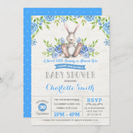 Invitación Blue Floral Conejo Baby Shower Garden Tea