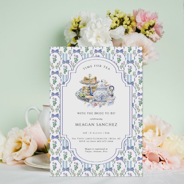 Invitación Blue Floral Coquette Tea Fiesta Bridal Shower (Subido por el creador)