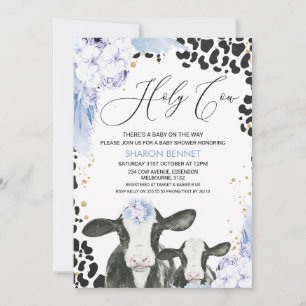 Invitación Blue Floral Cow Calf Boho Floral Baby Shower