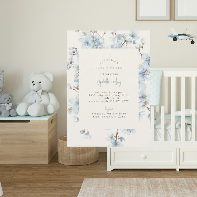 Invitación Blue Floral Cream Baby Shower (Subido por el creador)