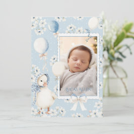 Invitación Blue Floral Duck Photo Vintage Birth Announcement