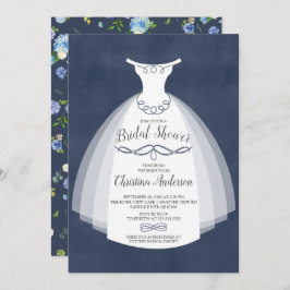 Invitación Blue Floral Elegance Bride Gown Bridal Shower