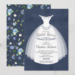 Invitación Blue Floral Elegance Bride Gown Bridal Shower